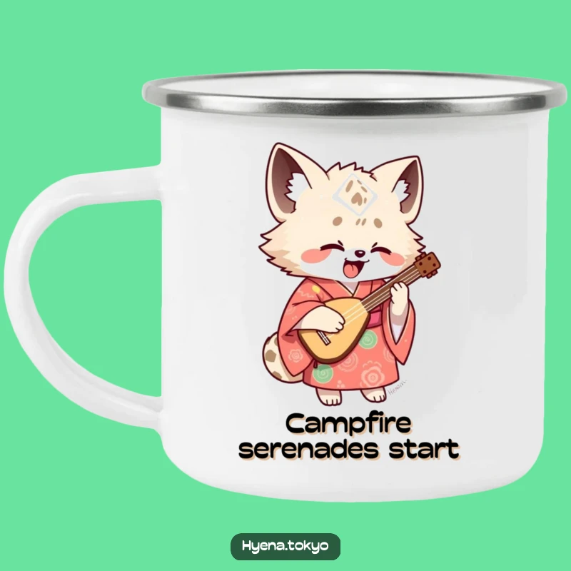 Funny Hyena Shamisen Camping Mug: Outdoor Musician Character Gift