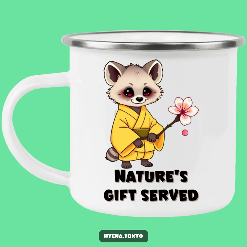Funny Hyena Yellow Kimono Plum Blossom Offering Camping Mug - Sweet Adventures!