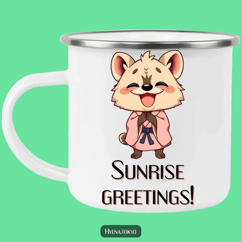 Funny Hyena Kimono Bowing Camping Mug: Cheerful Outdoor Gift