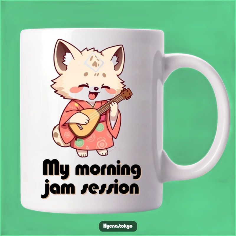 Funny Hyena Shamisen Player Mug: Joyful Musician Character Gift