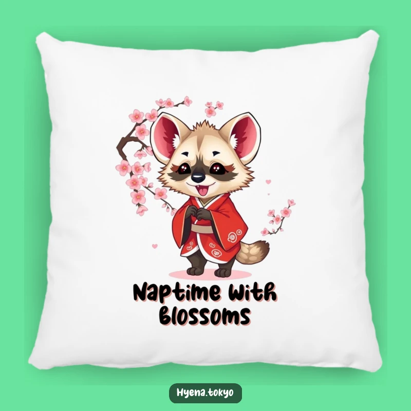Funny Hyena Red Kimono Blossom Batting Pillow - Comfy & Comedic