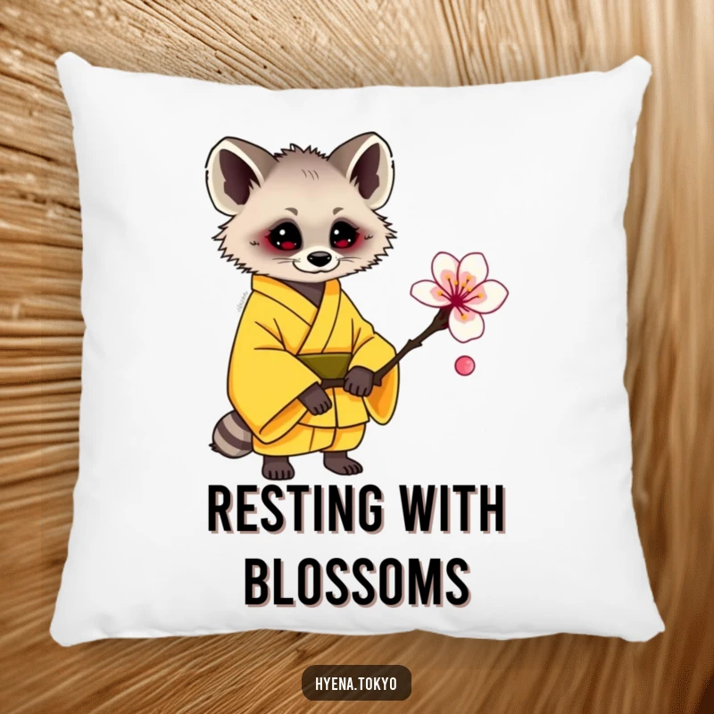 Funny hyena pillow, yellow kimono, offering a plum blossom, soft and sweet decor, excellent funny gift.