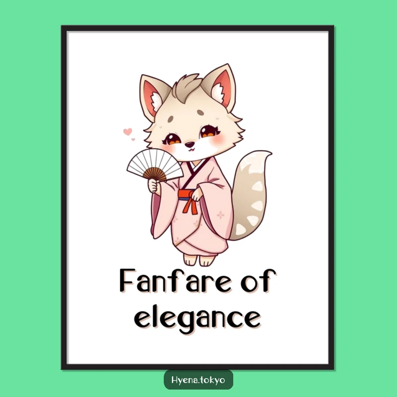 Funny Hyena Kimono Fan Digital Art: Elegant Decor Gift