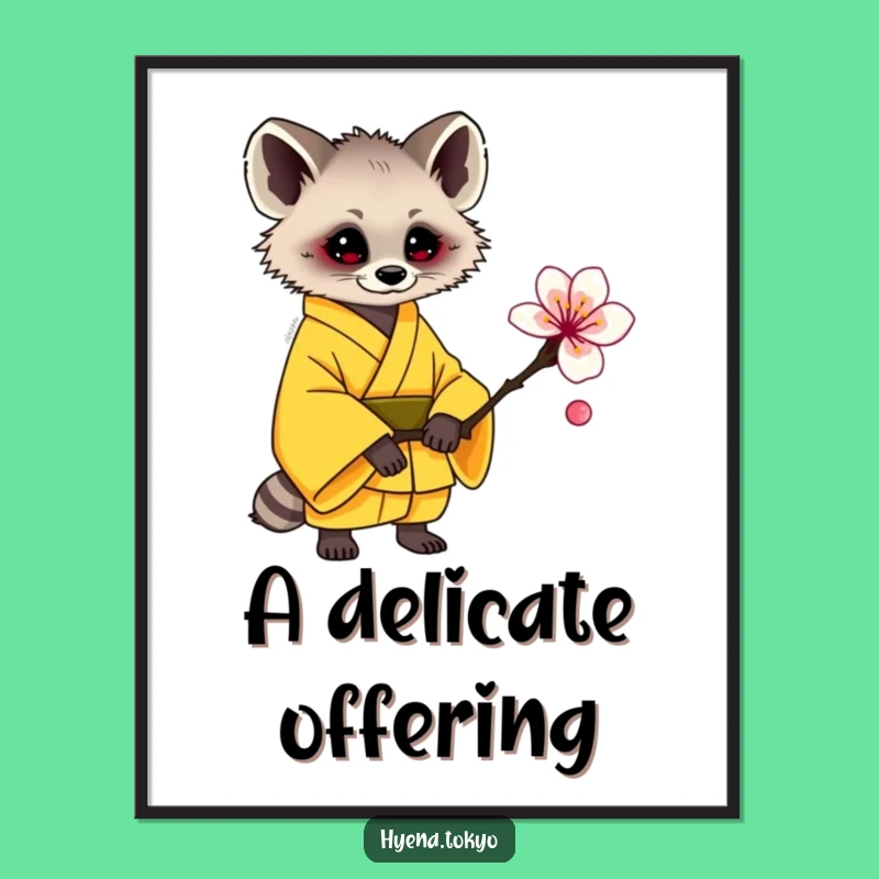 Funny Hyena Yellow Kimono Plum Blossom Offering Digital Art - Instant Sweetness!