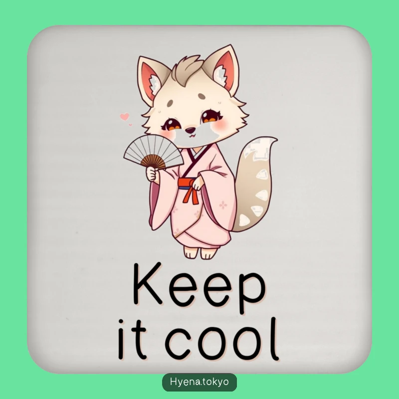 Funny Hyena Kimono Fan Coaster: Elegant Drink Protector Gift