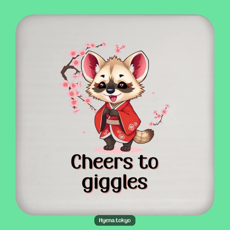 Funny Hyena Red Kimono Blossom Batting Coaster - Protect & Amuse!