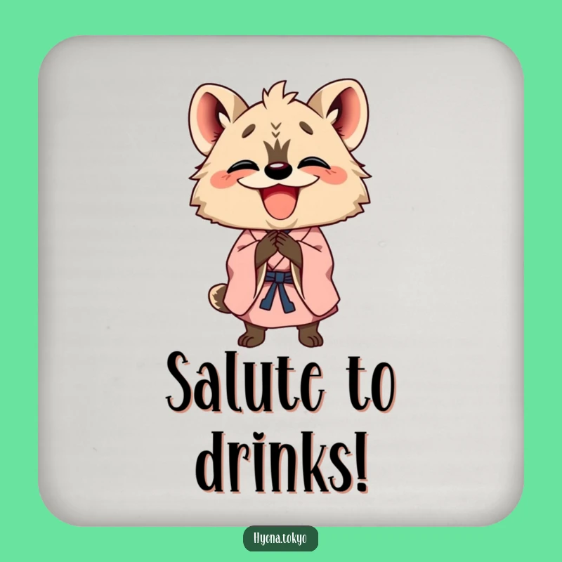 Funny Hyena Kimono Bowing Coaster: Cheerful Drink Protector Gift