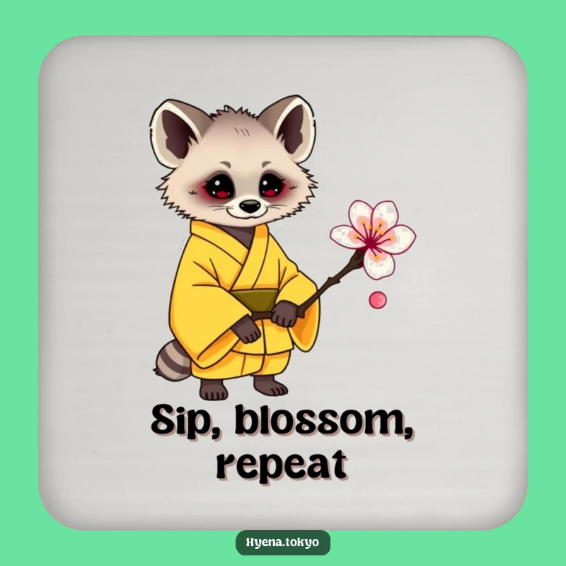 Funny Hyena Yellow Kimono Plum Blossom Offering Coaster - Protect with Sweetness!