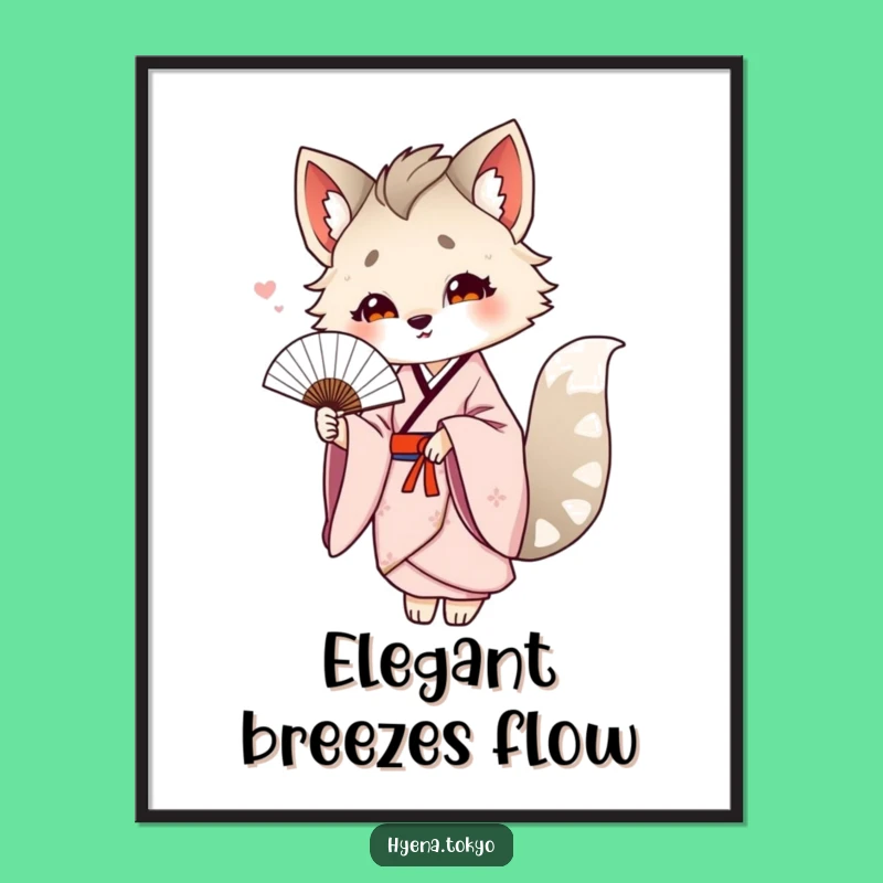 Funny Hyena Kimono Fan Poster: Elegant Wall Art Gift