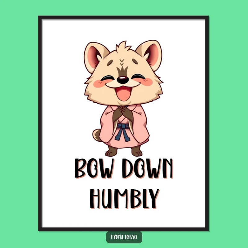 Funny Hyena Kimono Bowing Poster: Cheerful Wall Art Gift