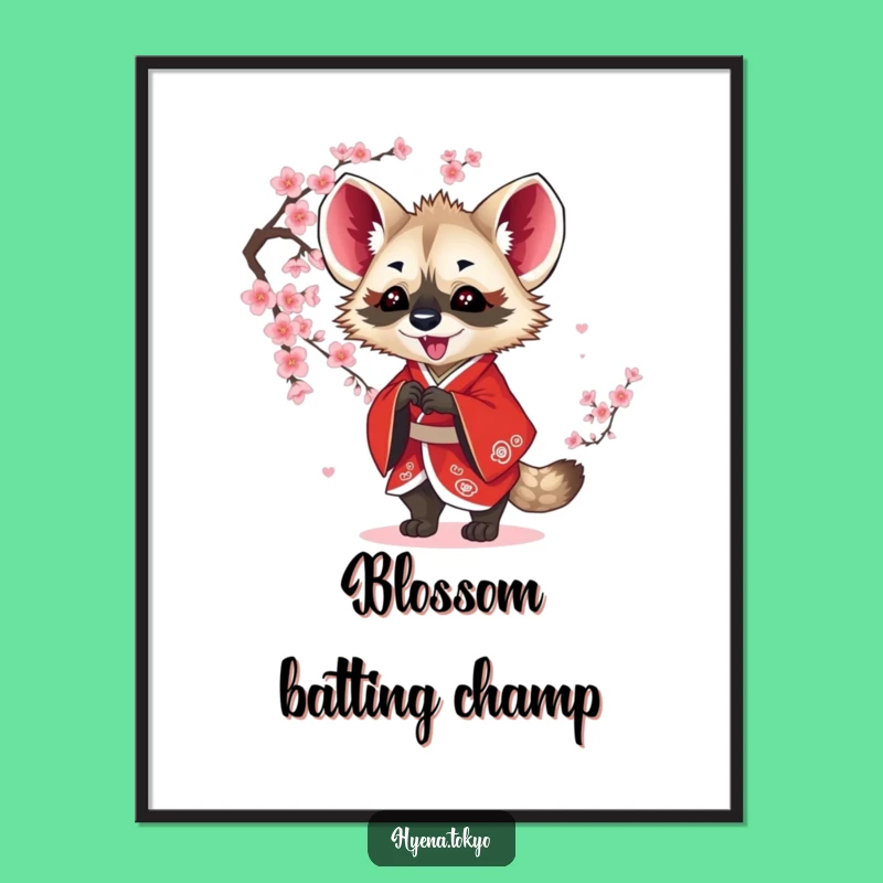Funny Hyena Red Kimono Blossom Batting Poster - Artful & Amusing Gift
