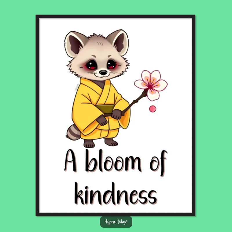 Funny Hyena Yellow Kimono Plum Blossom Offering Poster - Cheerful Decor!