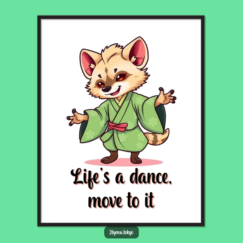 Free Printable Wall Art: Dancing Hyena in Kimono - Downloadable Art for Funny, Stylish Decor!