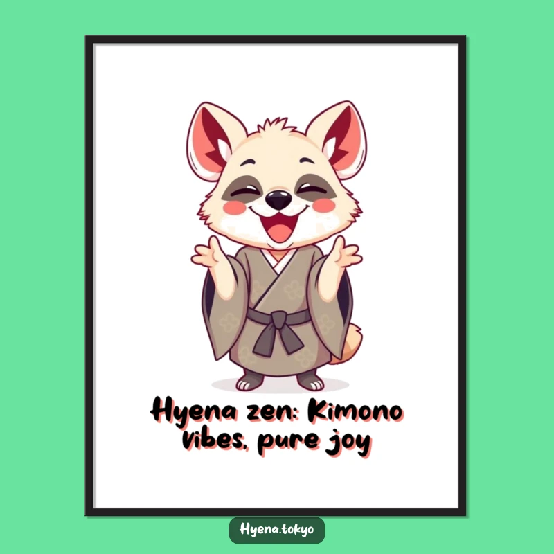 Free Printable Wall Art: Playful Hyena Kimono Pose, Funny Downloadable Decor