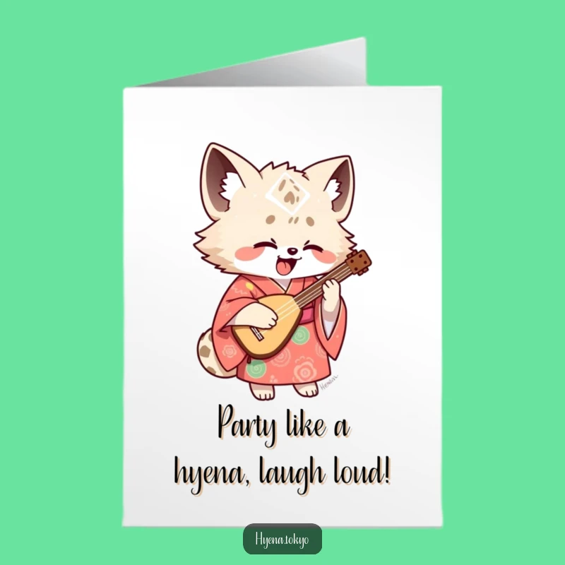 Free Printable Birthday Card: Funny Hyena Shamisen Player, Hilarious Downloadable Gift