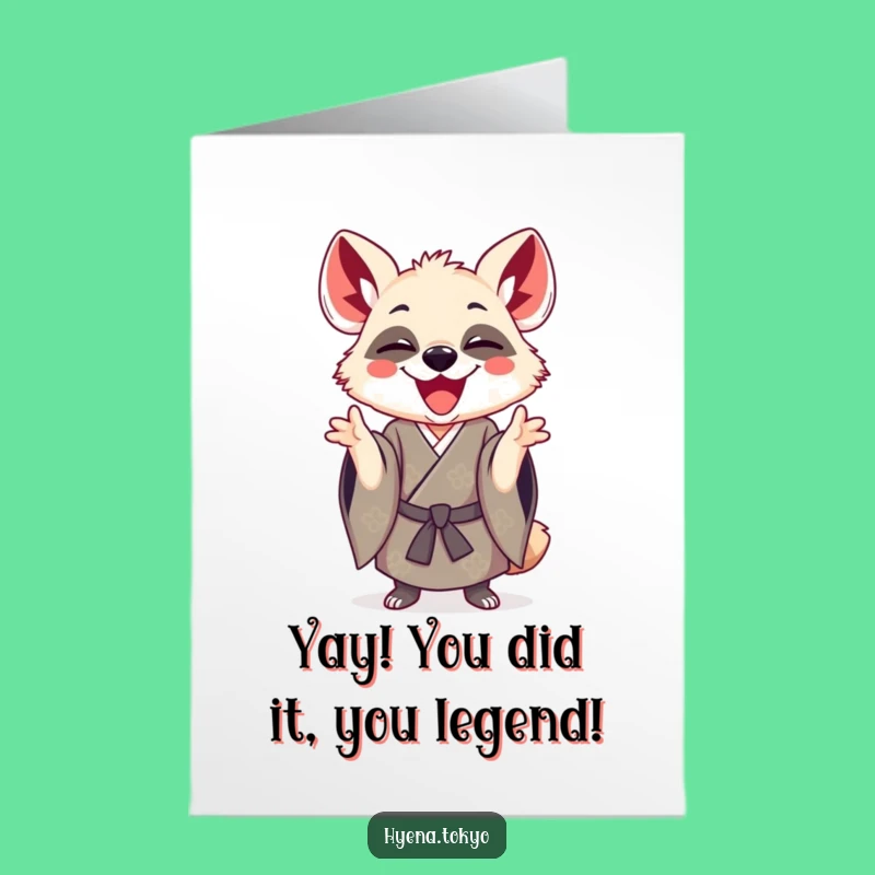 Free Printable Congrats Card: Joyful Hyena Kimono Gesture, Downloadable Celebration
