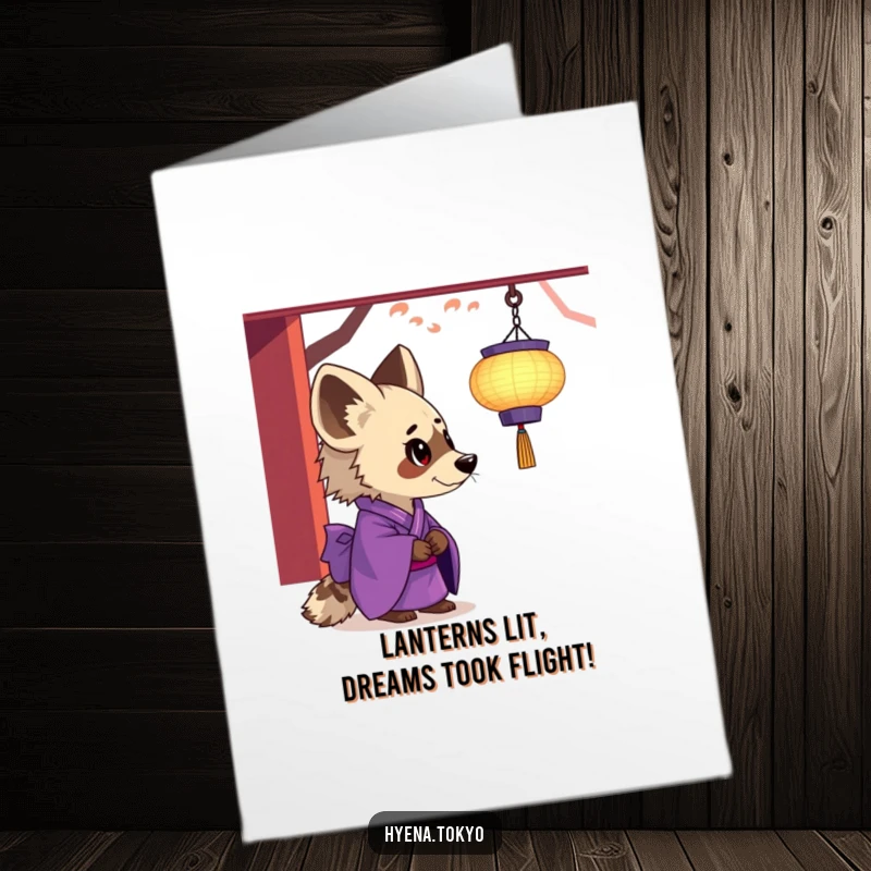 Funny Free Printable Congratulations Card: Hyena gazes at a floating lantern.