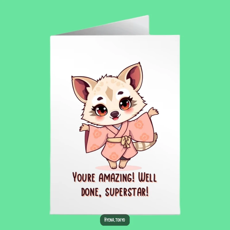 Free Printable Congrats Card: Twirling Hyena's Joy, Downloadable Celebration