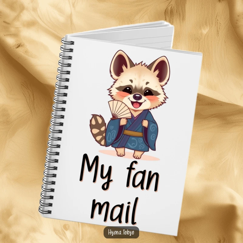 Funny Hyena Fan Notebook: Lined notebook featuring a hyena in a blue kimono holding a decorative fan, perfect for notes and ideas.